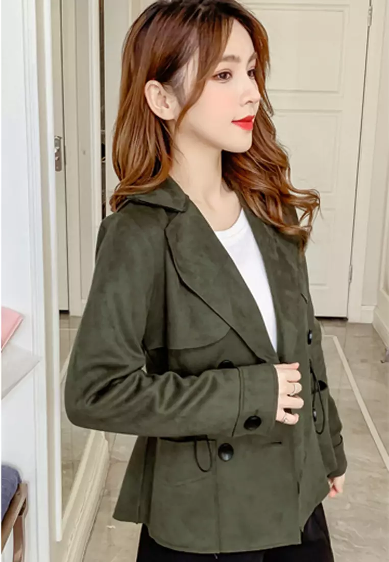Double Breasted Suede Coat Jacket