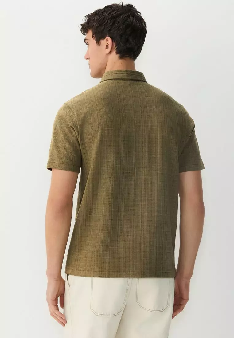 Crepe Textured Button Neck Polo Shirt
