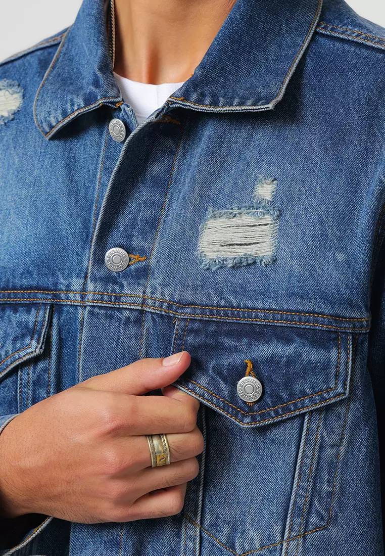 Jacket Denim Trucker Relaxed Fit Light Blue Distress