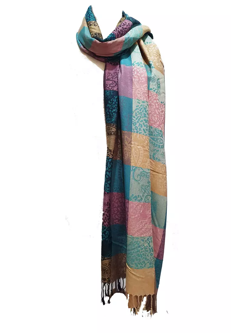 Paisley Checkered Pashmina Pink & Turquoise