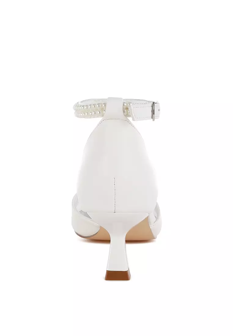 Sandal hak anak kucing Bros Diamante berwarna putih