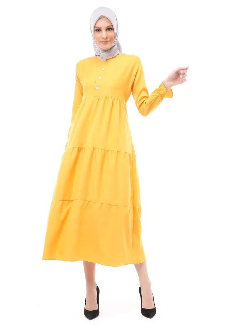 Alvia Gamis Rempel Panjang Wanita Motif Polos Long Sleeve Regular Fit - Mustard