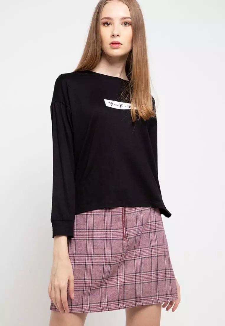 LTC68 lv katakana invert hitam kaos lengan panjang  hijab ladies