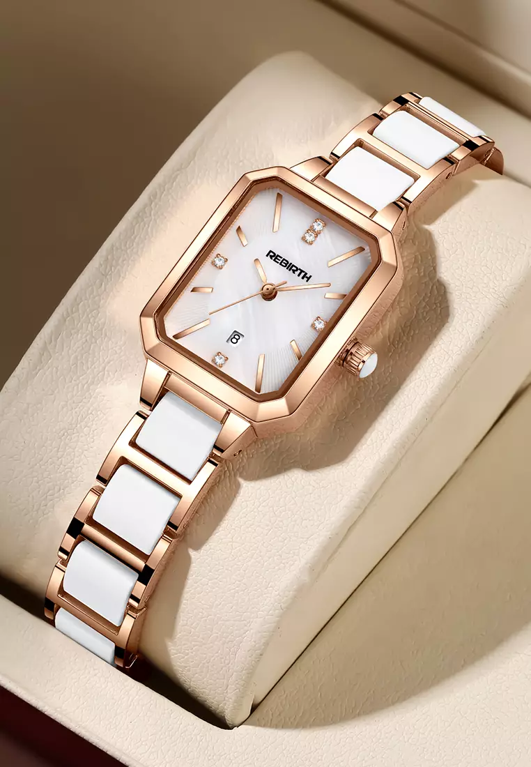 Jam Tangan Wanita Anti Air Original Tali Stainless Steel Berlian Anggun Jam Tangan Cewek rosewhite-A