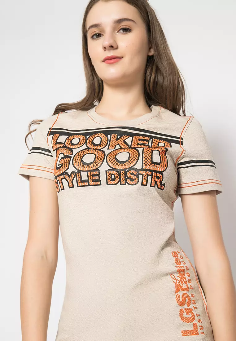 LGS Kaos Casual Wanita Lengan Pendek Coklat Sablon LTS.555.O960.058.C