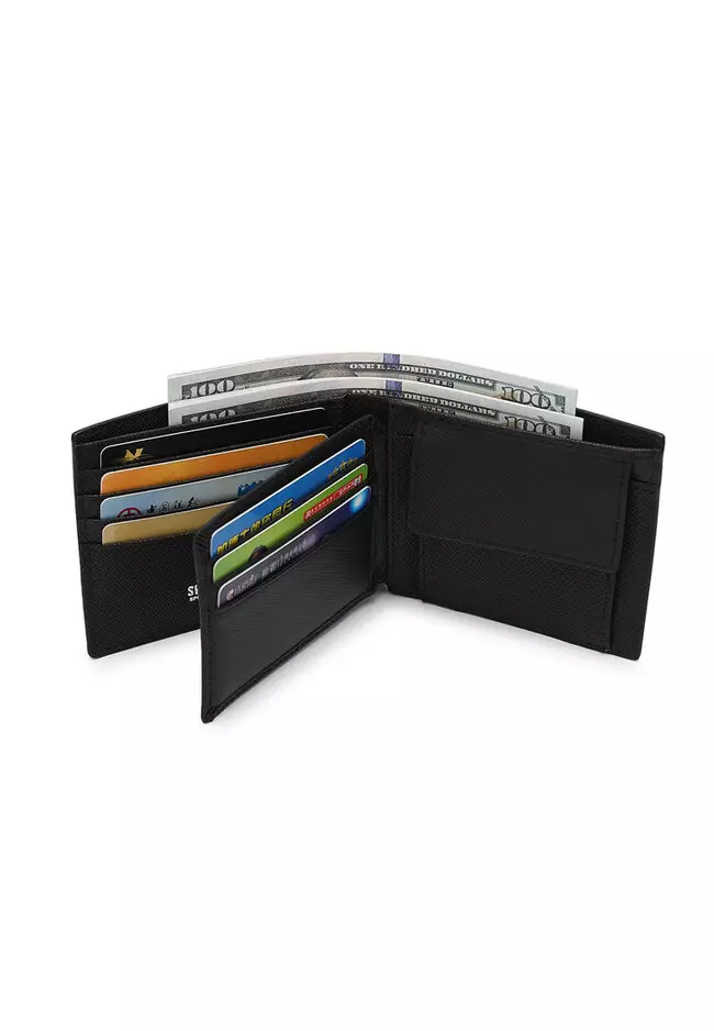 Genuine Leather RFID Short Wallet - Black