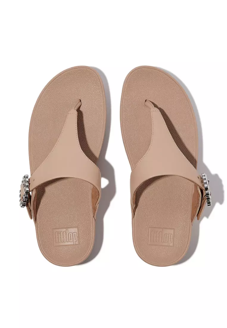 FitFlop LULU Crystal-Buckle Leather Toe-Post Sandals - Classic Beige (E1D-B41)