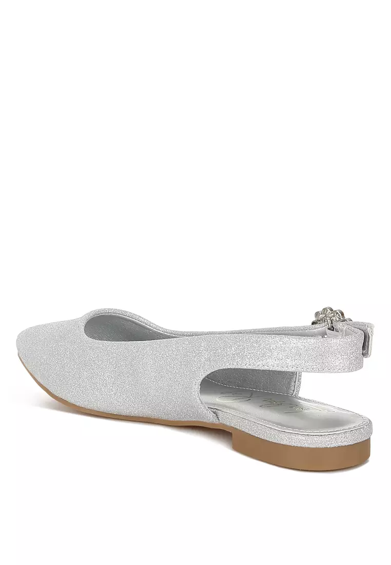 Sandal Datar Slingback Glitter Warna Silver