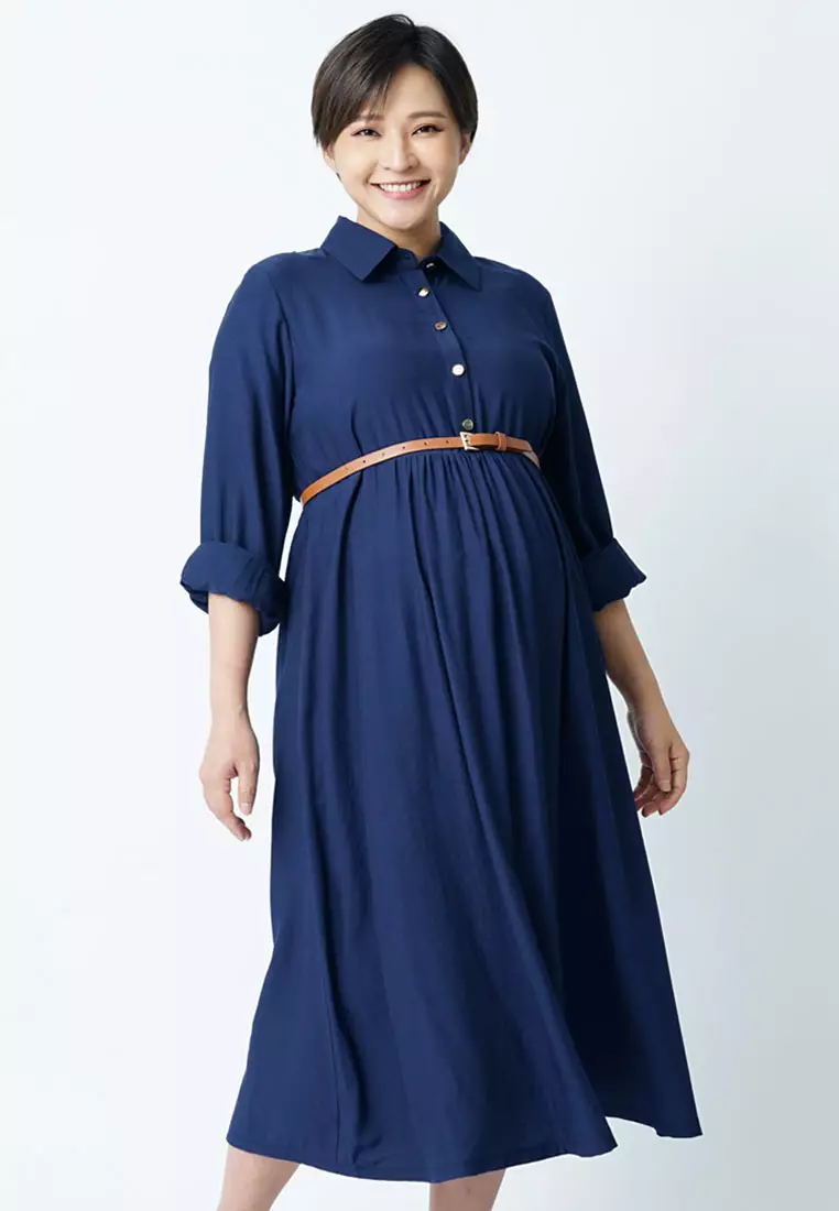 Buy 9months Maternity Navy Maternity Flared Nursing Shirt Dress
