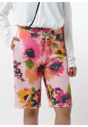 Cropped Pants Printed Flowers