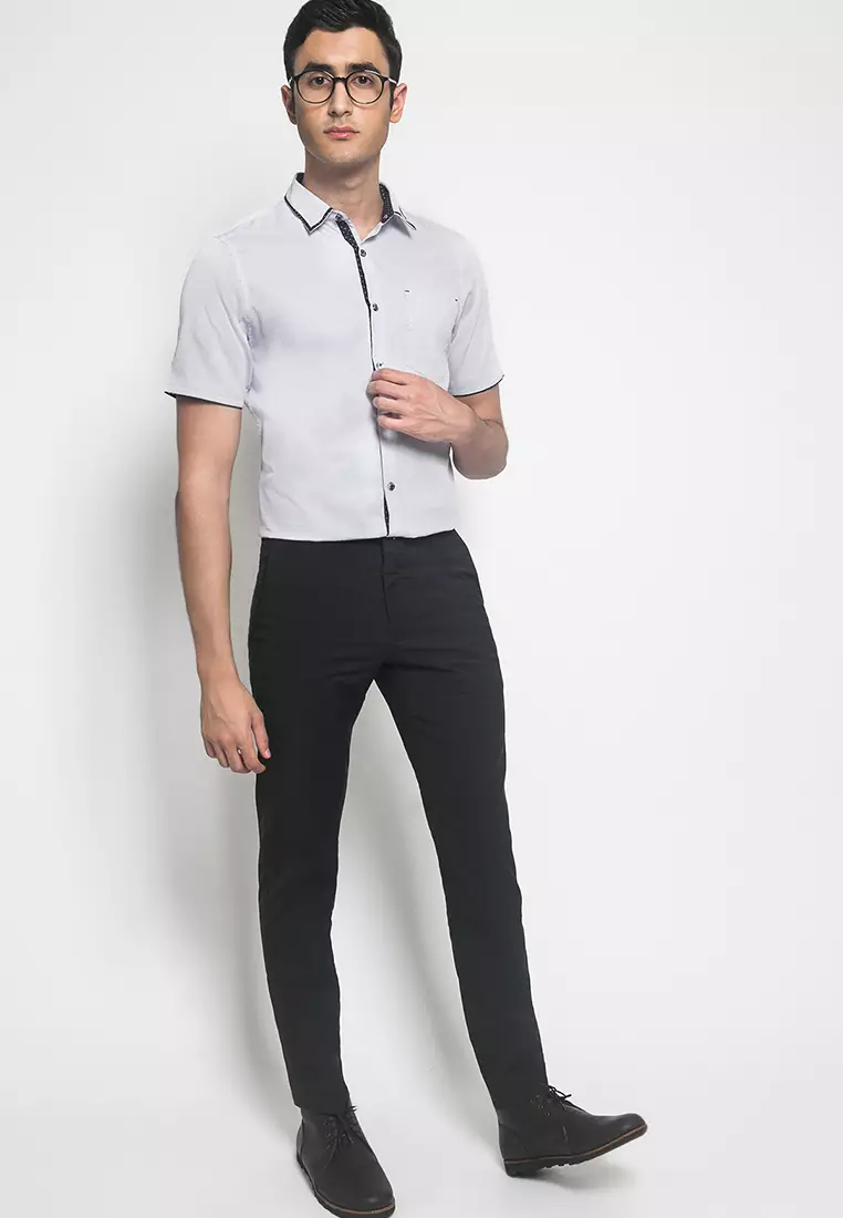 Johnwin - Kemeja Casual - Motif Polkadot - Putih - Pria - Slim Fit - ASH.670.K880.809.C