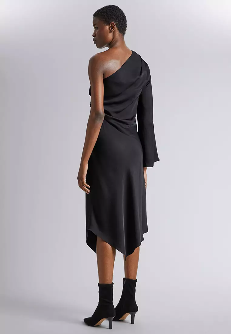 One-Shoulder Satin Midi Dress