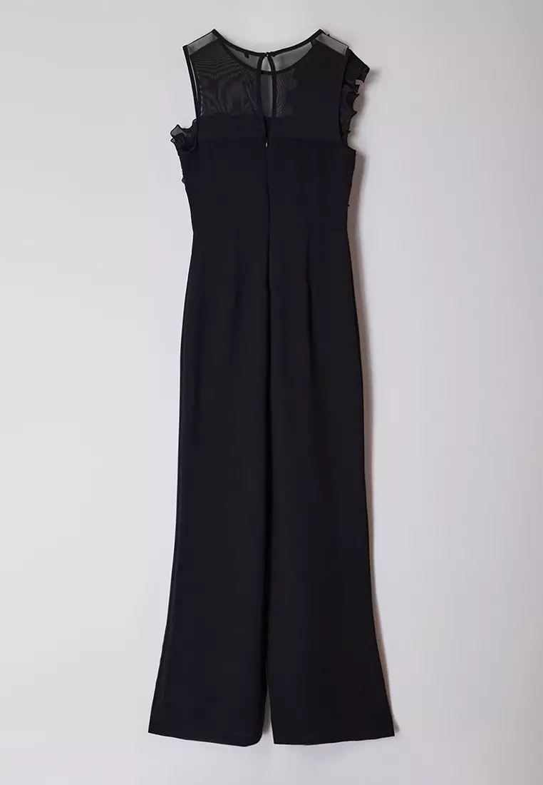 Black Tulle Detailed Woven Jumpsuit TPRAW25TU00000