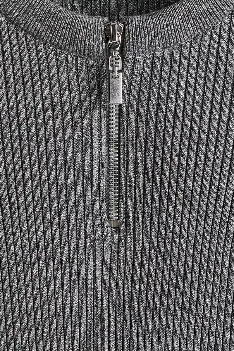 Zip-top rib-knit top