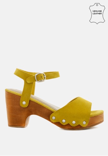 Rag & CO. yellow Studded Suede Wooden Clogs E960ASH138CEF3GS_1