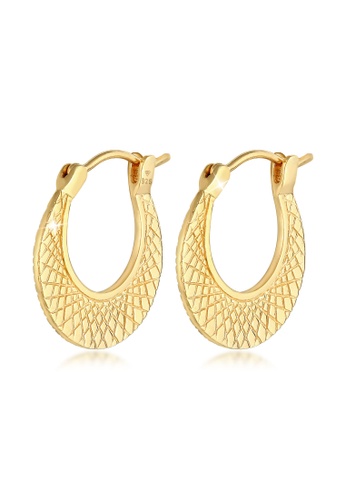 ELLI GERMANY gold Earrings Creoles Structure Trend Blogger Striking Gold Plated 4AB27AC6AD615FGS_1