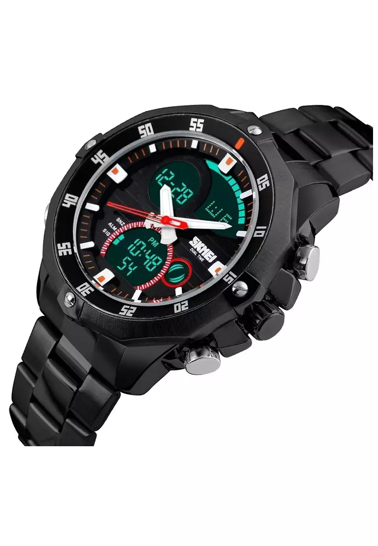 Jam Tangan Kasual Analog Digital Pria Waterproof Many Function Strap Tali Material Stainless Steel QE34 ORIGINAL