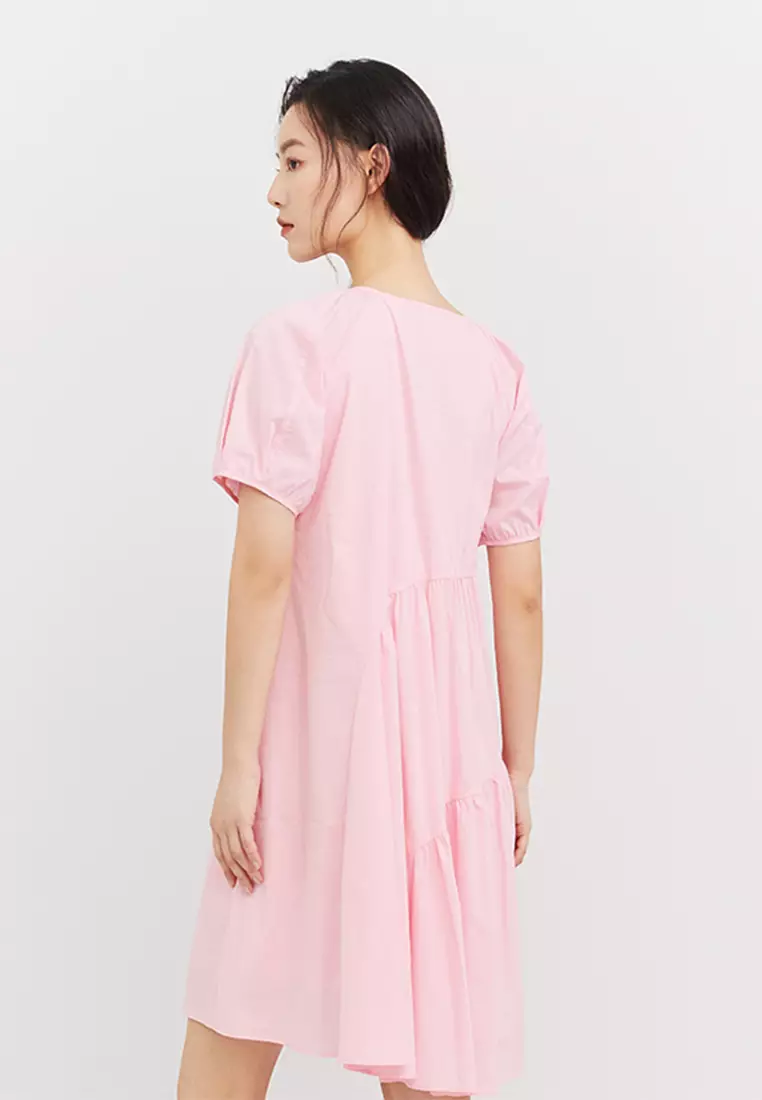 Puff Sleeve Irregular Tiered Ruffle Dress