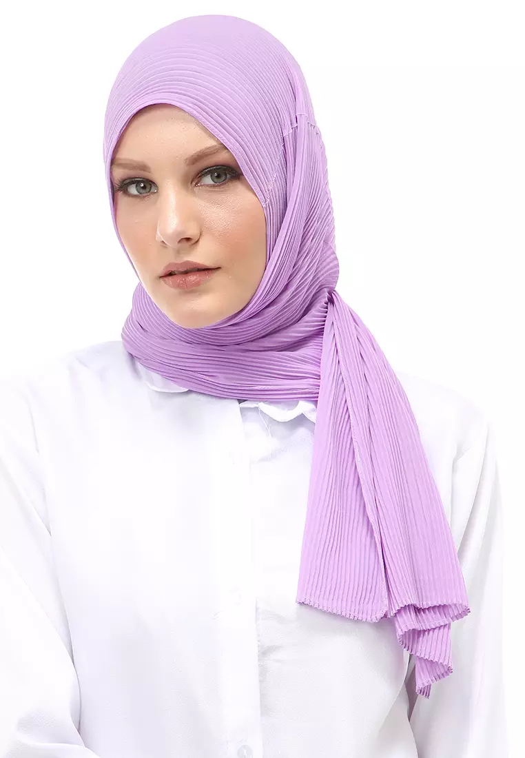 Melissa Pashmina Plisket Garis Hijab Wanita Relaxed Fit - Soft Lilac