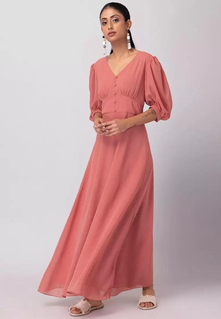 Buy FabAlley Peach Puff Sleeve Maxi Dress 2025 Online ZALORA