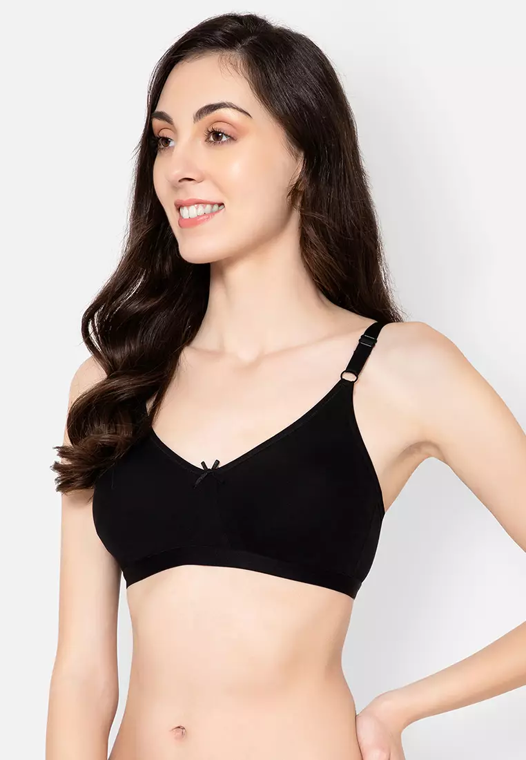 Clovia Non-Padded Non-Wired Full Figure T-shirt Bra in Black - Cotton