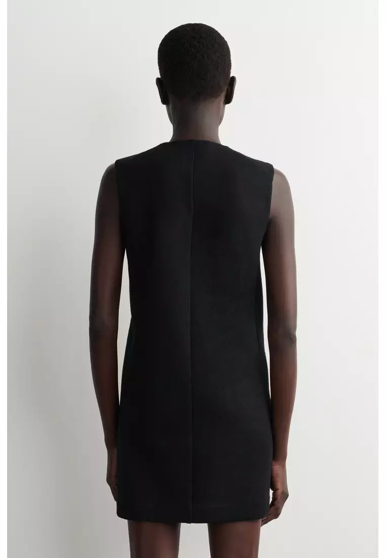 MERINO WOOL BUTTONED SHIFT MINI DRESS