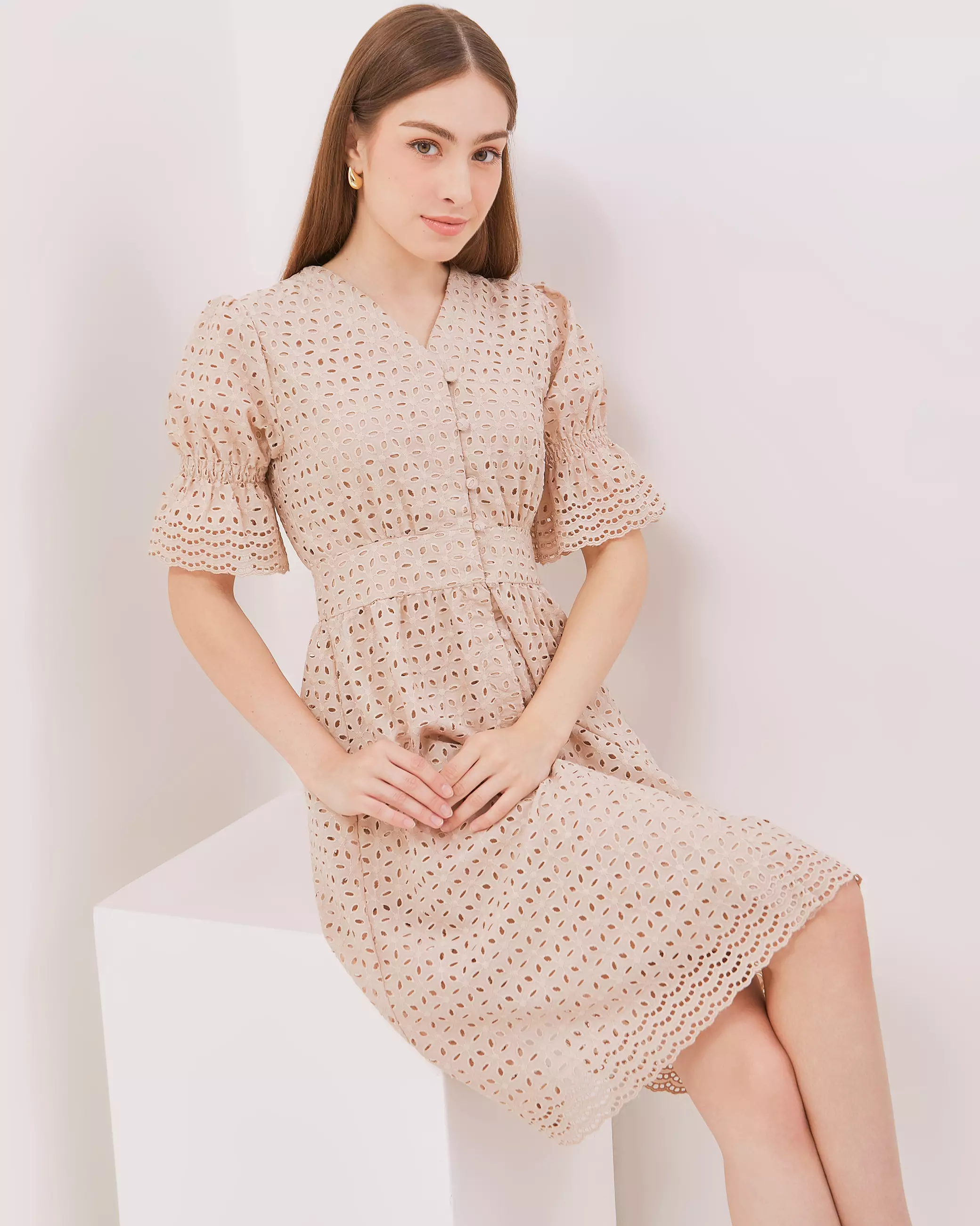 Urban Exchange Talia Cream Mini Dress - Gaun Mini Dress Katun Warna Cream