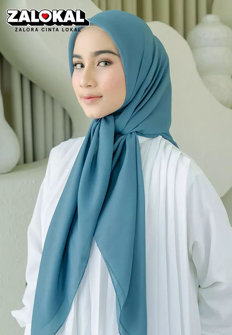 Polly Cotton (Hijab Segiempat Bella Square) Coral Blue