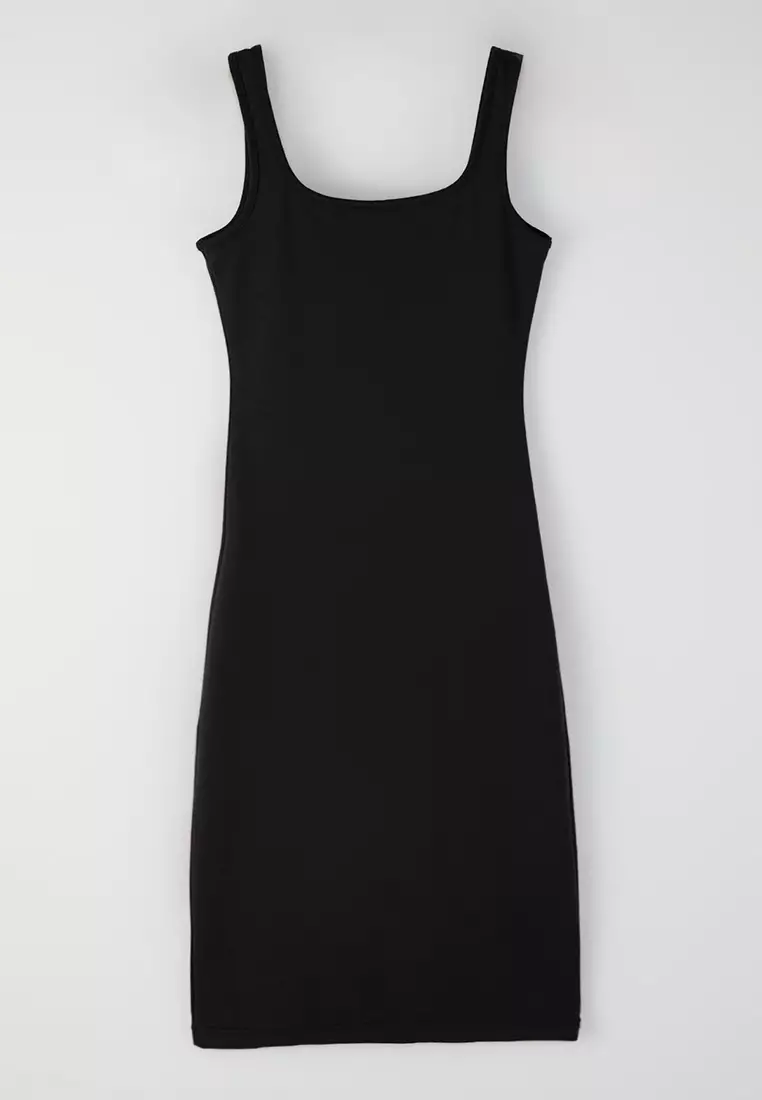 Black Midi Bodycone/Fits Knit Dress TWOSS25EL00774