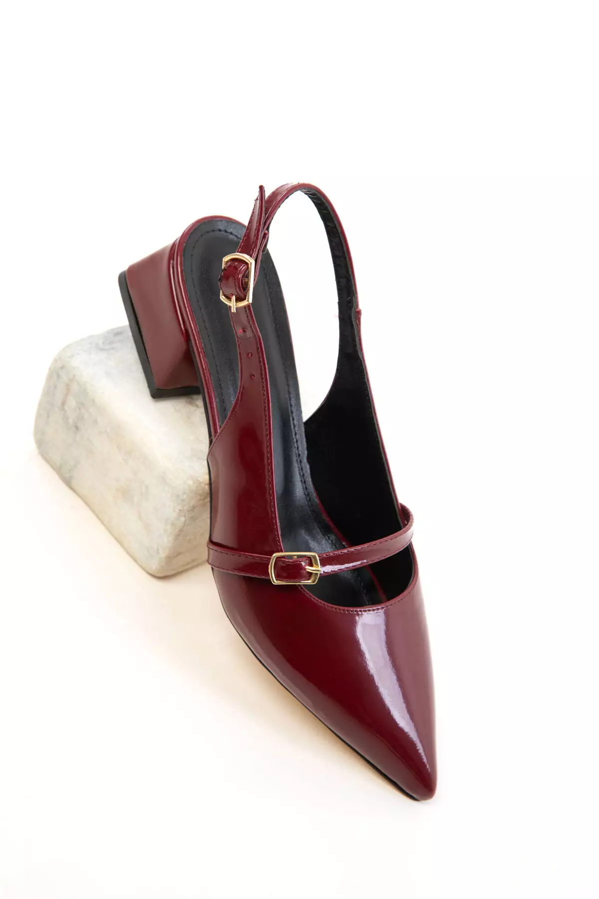 Claret Red Patent Leather Women's Classic Heeled Shoes 20656