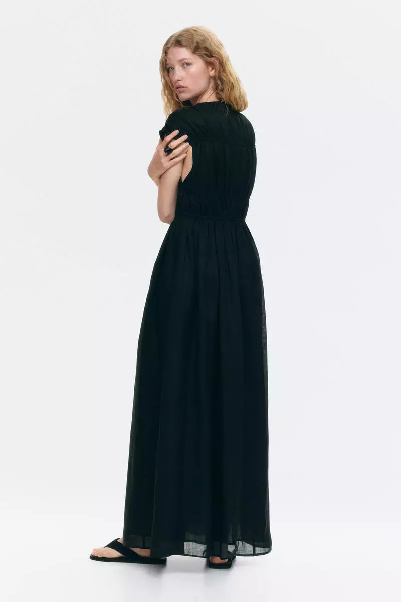 Drawstring-detail ramie dress