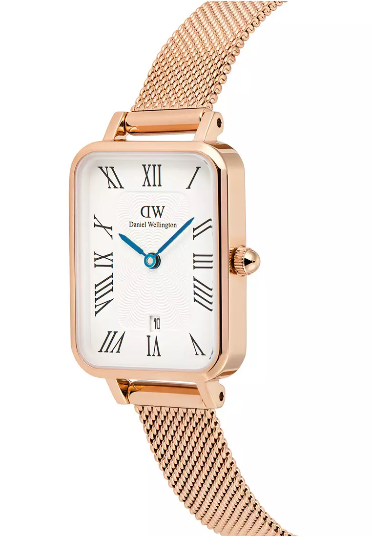 Quadro Roman Numerals Date Melrose White Rose Gold Women Watch stainless steel watch DW Official Authentic Original
