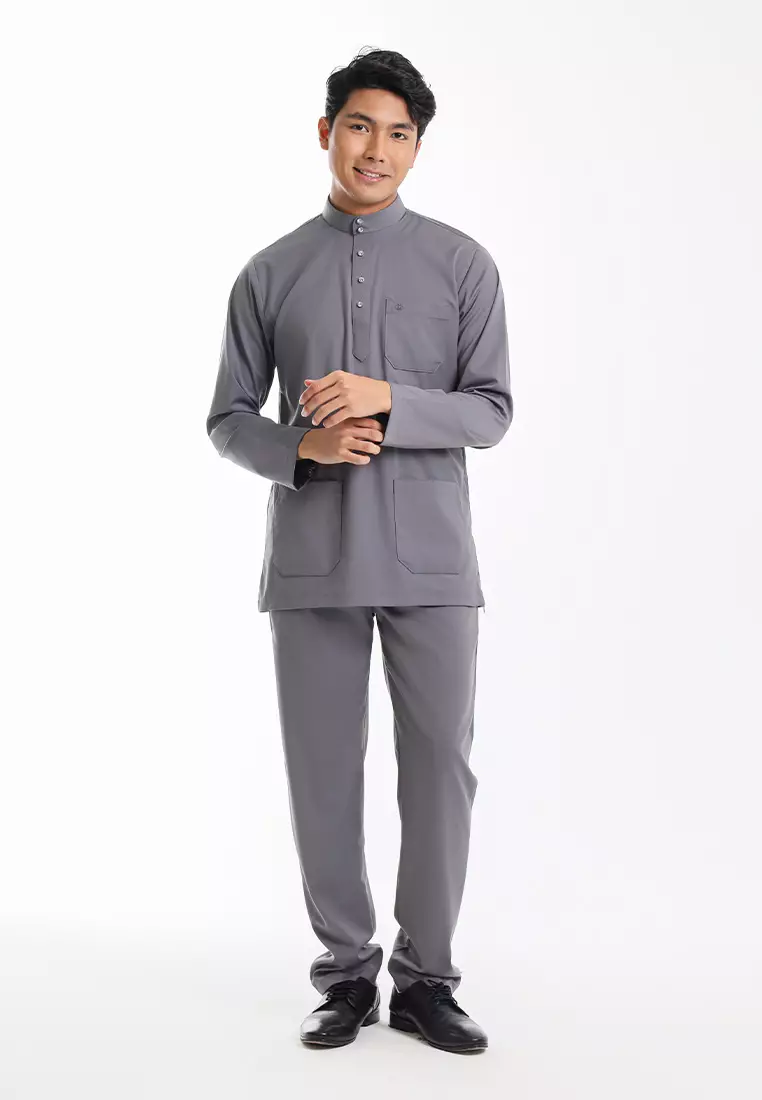 Forest x Hatta Dolmat Baju Melayu Cekak Musang Dewasa - BM24104-03DkGrey