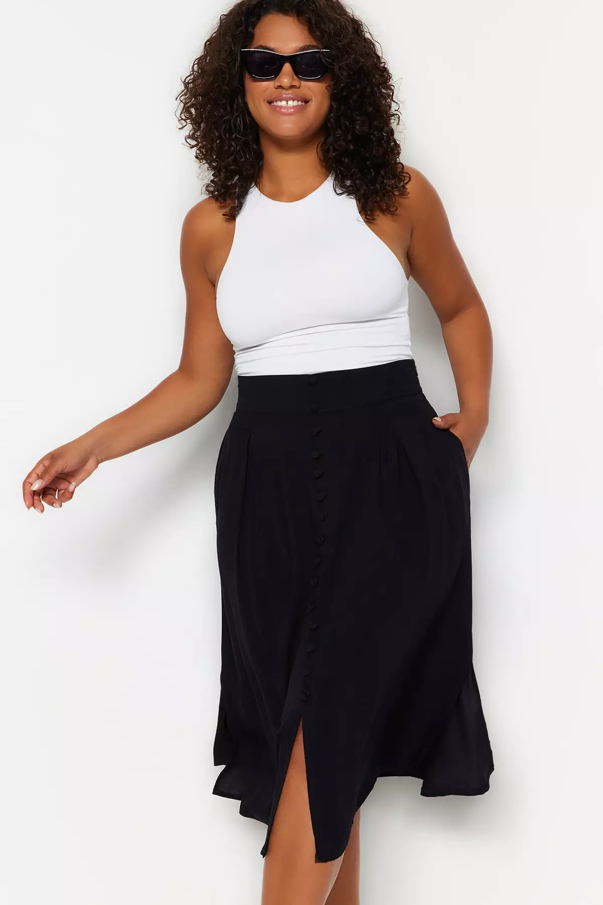 Plus Size Viscose Pocket Midi Skirt