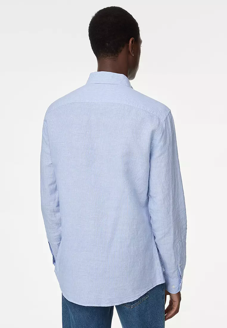 Cotton Linen Blend Fine Stripe Shirt