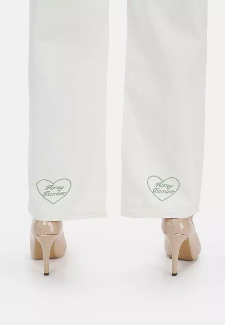 Heart Straigh Jeans in White Green