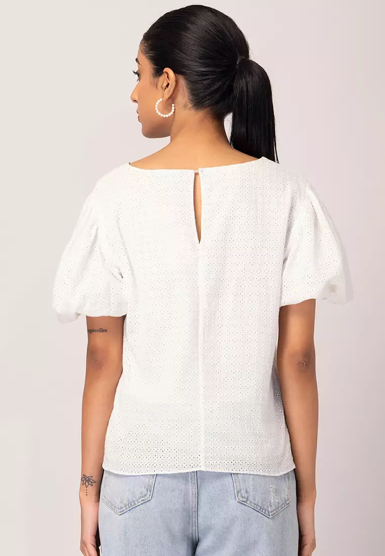 White Schiffli Top