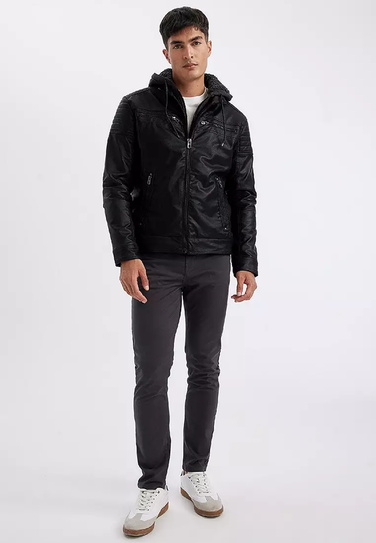 Hooded Faux Leather Jacket
