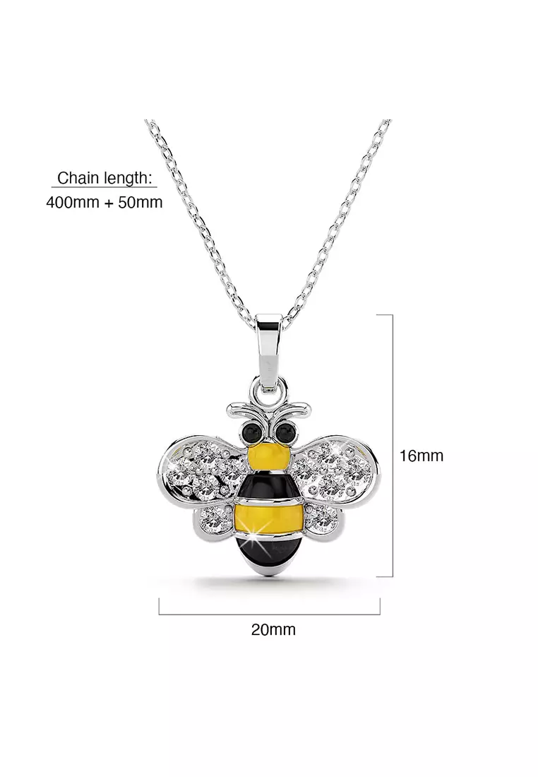 Bumblebee Crystal Necklace-White Gold/Clear