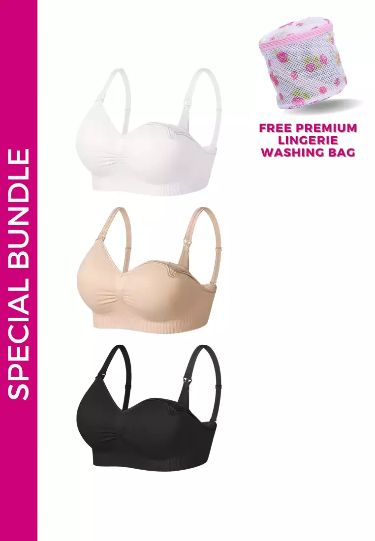 3 Pack Grace Nursing Push Up Maternity Bra in White, Nude and Black