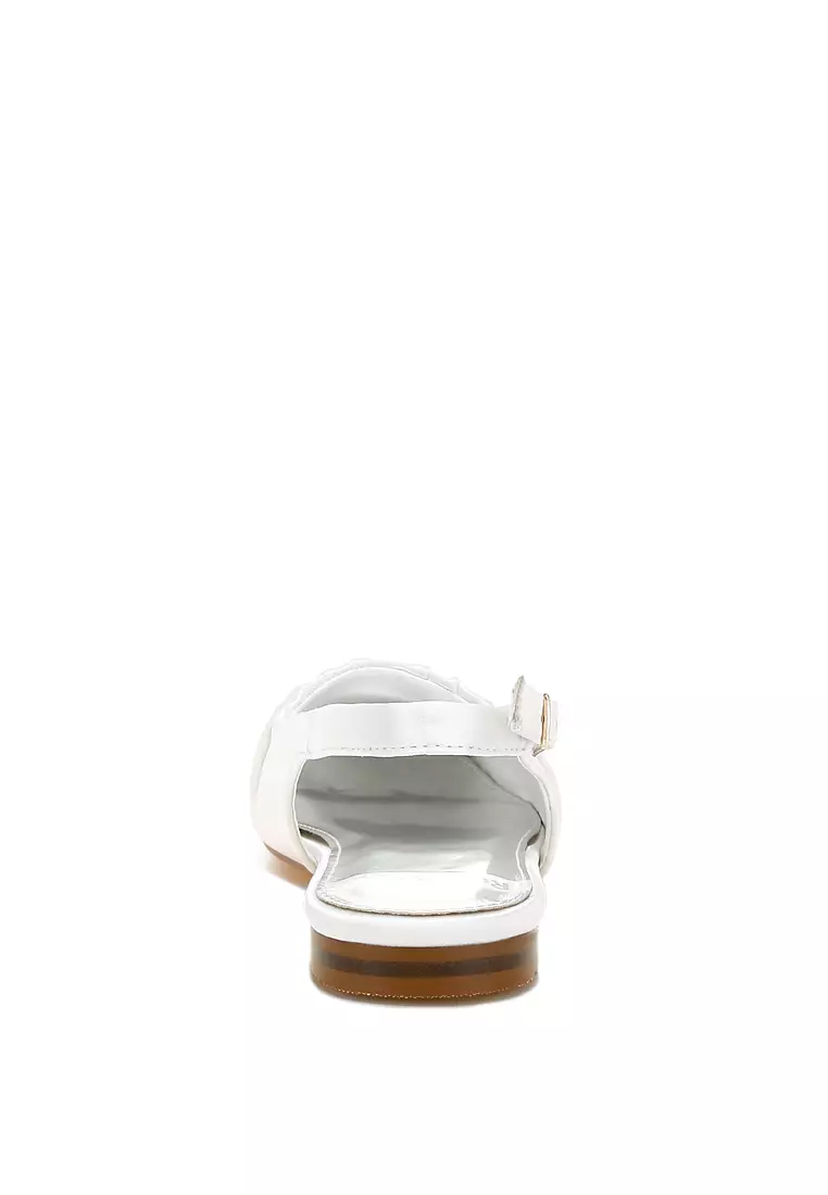 Satin Square Toe Flat Slingback in White