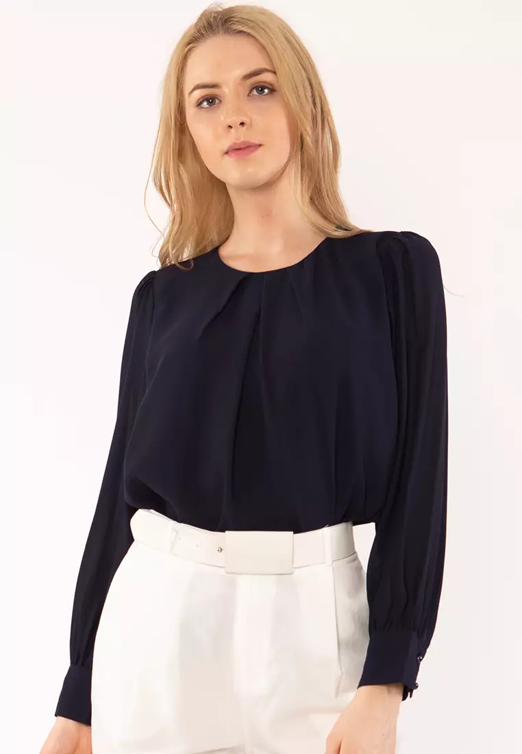 雪纺圆领长袖上衣