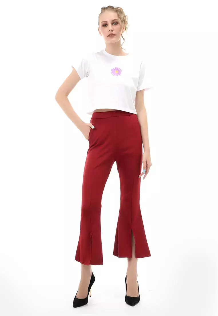 Jourel Long Pants Celana Panjang Casual Wanita Cutbray Split Comportable Material Scuba ORIGINAL - Maroon