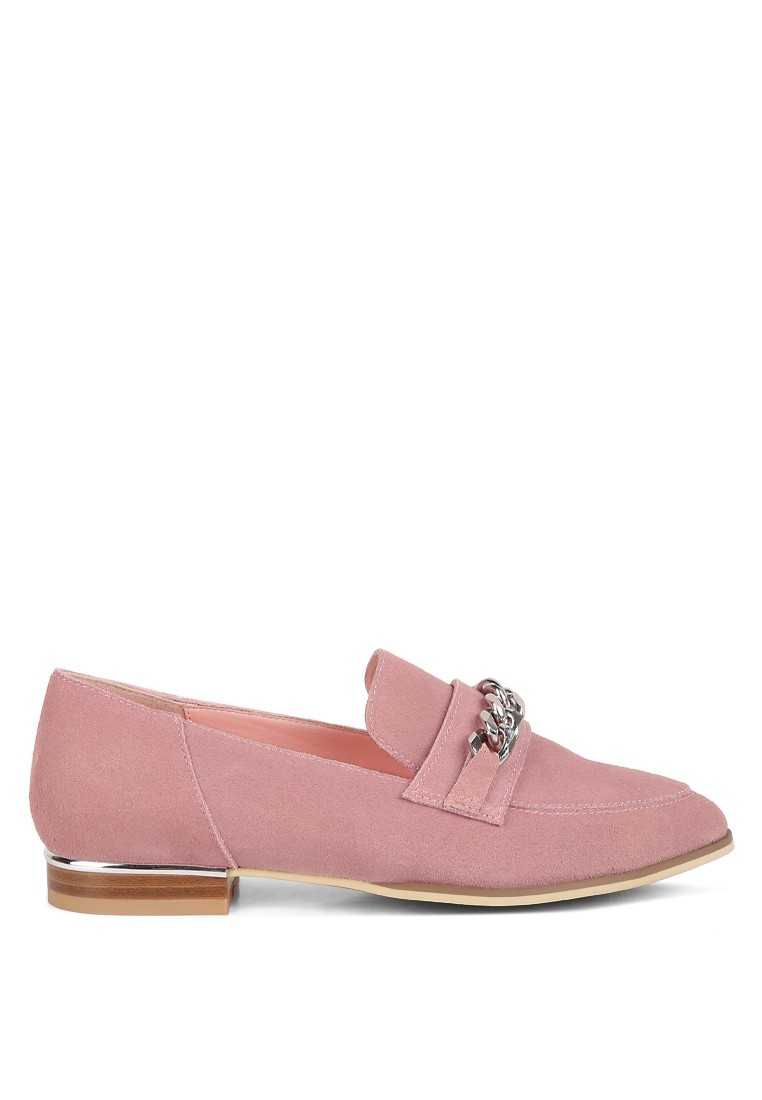 Pink Chain Embellished Loafers