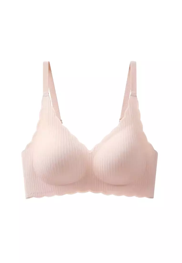 Premium Martha Scallop Seamless Wireless Push Up Bra in Nude