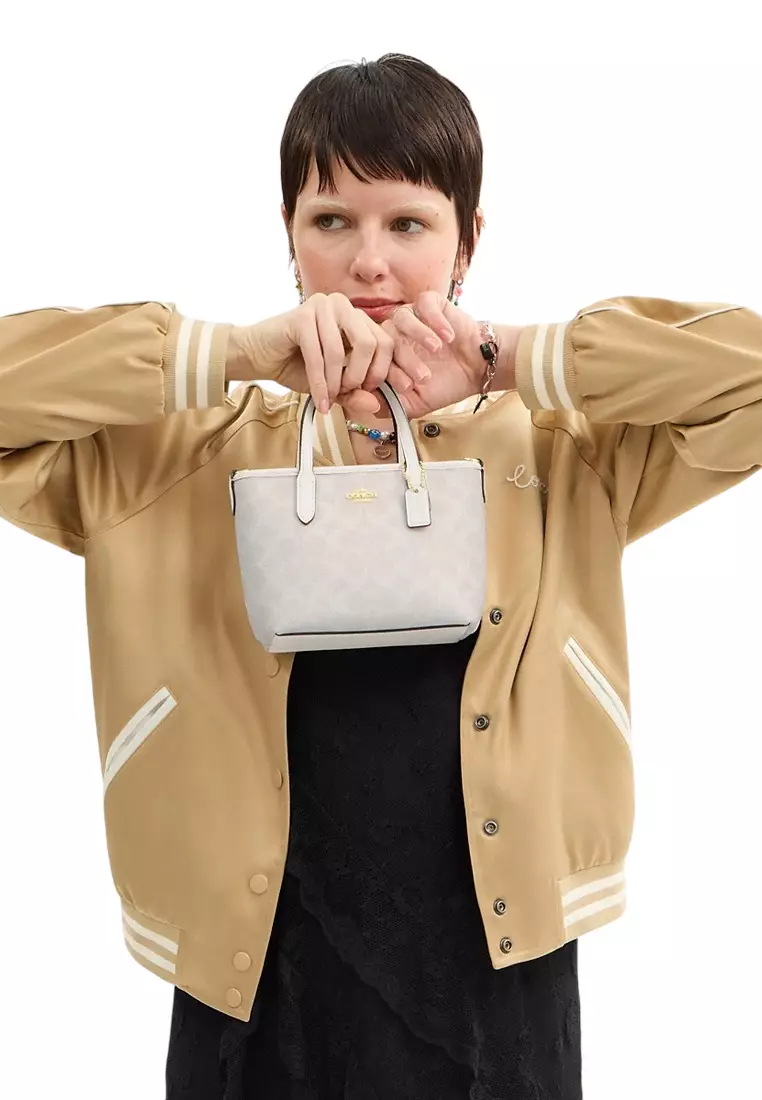 City Mini Tote Bag In Signature Canvas - White/Chalk