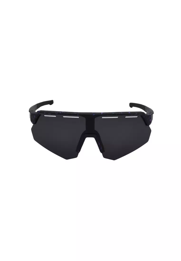 Oversized Angular Semi Frameless One Piece Lens with Vents Polarized Sunglasses
