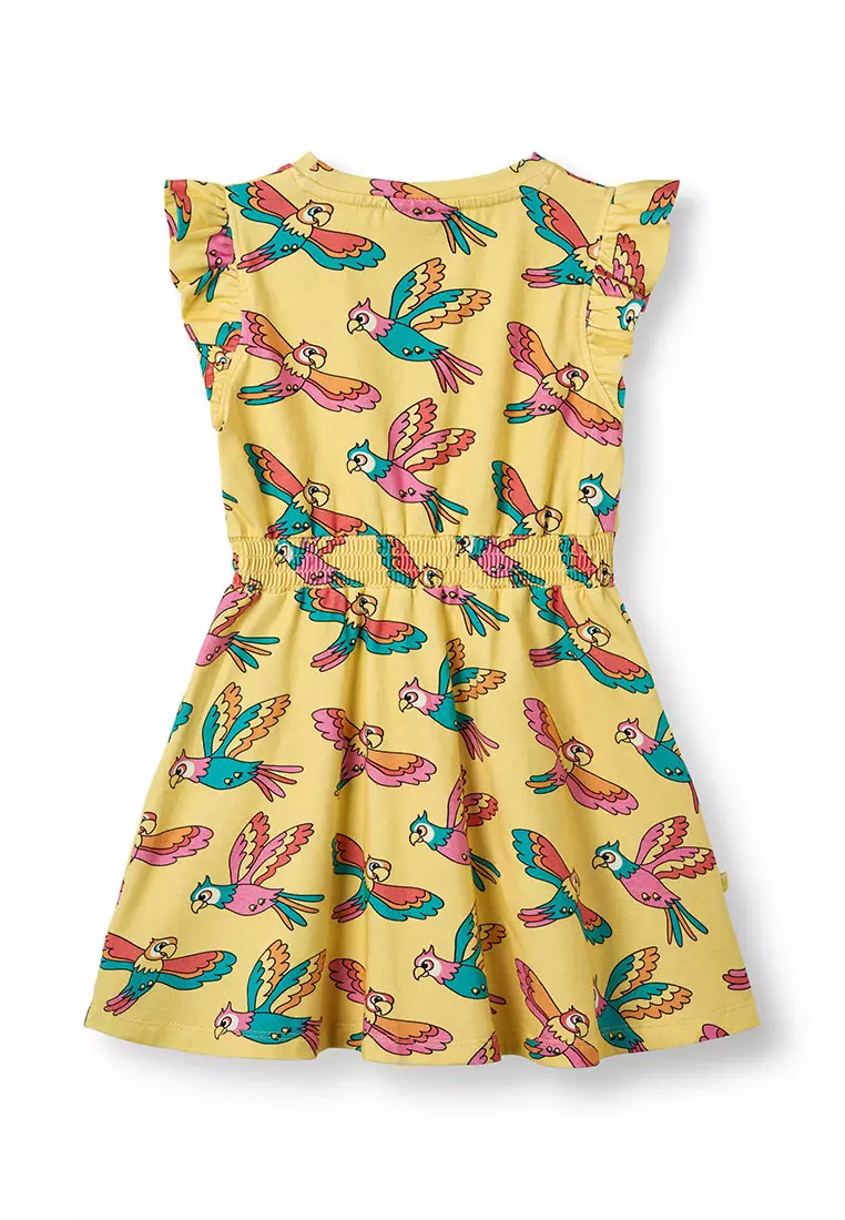 Sleeveless dress with parrots