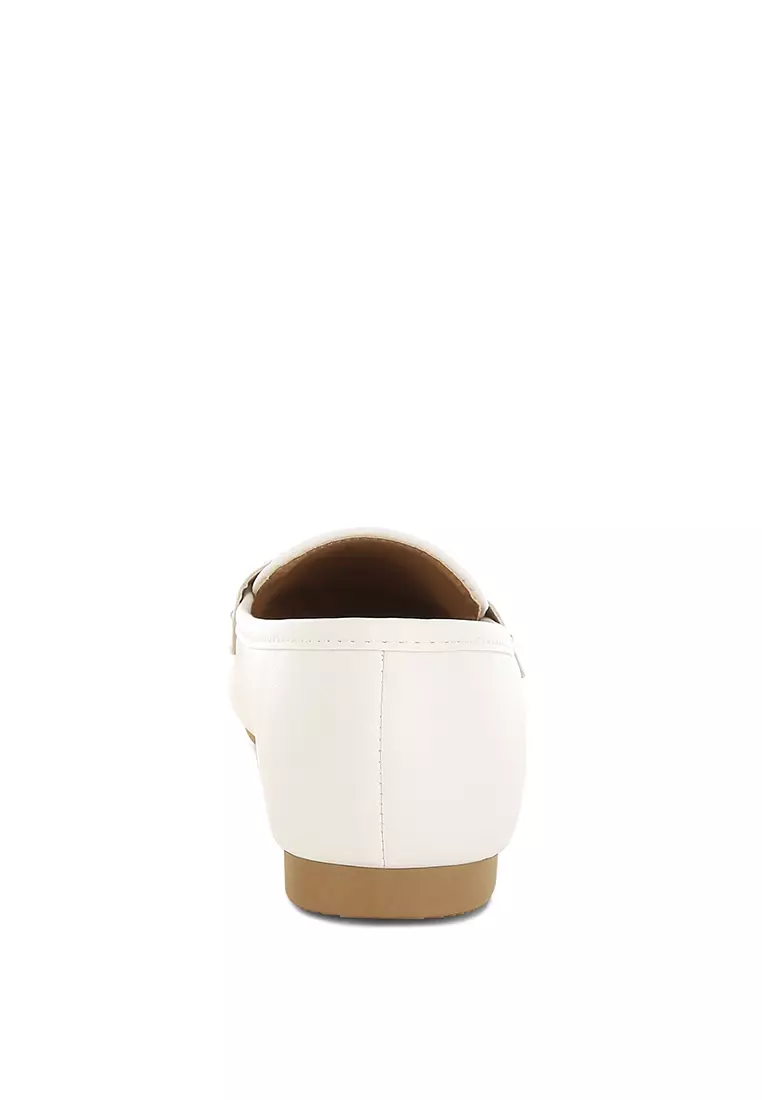 Studded Faux Leather Loafers in White