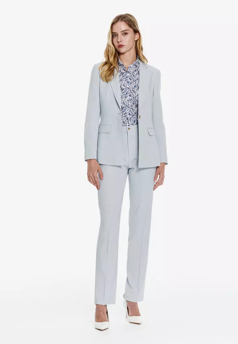 藍葉繚繞一字領修身版長袖襯衫